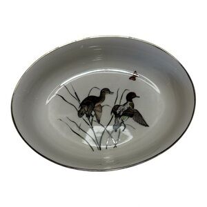 Vintage Delano Studios Hand-Colored Game Bird Porcelain Bowl Ducks Gold MCM